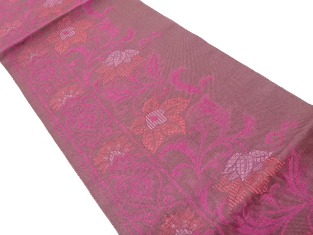 JAPANESE KIMONO / NAGOYA OBI / SILK / WOVEN FLORAL ARABESQUE